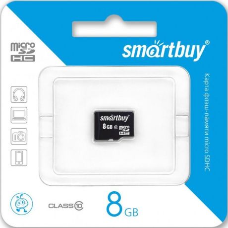 Карта памяти MicroSDHC Smartbuy 8Gb Class10 без адаптера