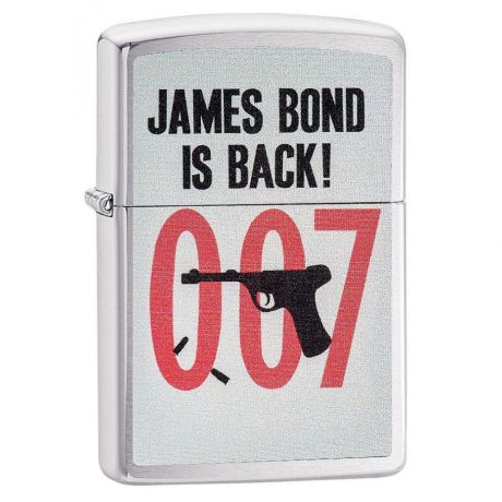 Зажигалка ZIPPO James Bond 007 с покрытием Brushed Chrome, латунь/сталь, серебристая, 36x12x56 мм