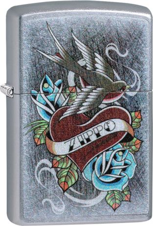 Зажигалка ZIPPO Vintage Tattoo с покрытием Street Chrome™, латунь/сталь, серебристая, 36x12x56 мм
