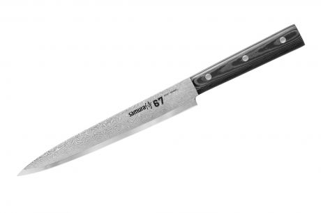 Нож кухонный "Samura 67" для нарезки 195 мм, дамаск 67 слоев, микарта