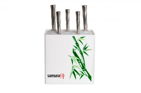 Подставка универсальная для ножей "Samura",230x225x82мм, пластик (белая, зеленый бамбук)