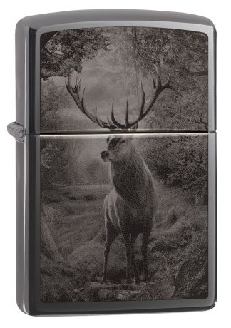 Зажигалка ZIPPO Classic Deer Design с покрытием Black Ice®, латунь/сталь, чёрная, глянцевая, 36х12х56 мм