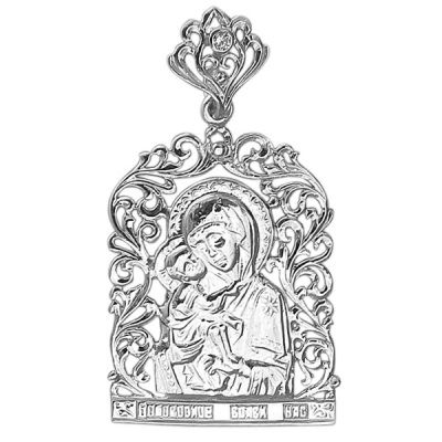 Подвеска-иконка "Богородица Владимирская" с 1 фианитом из серебра