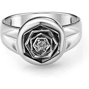 Кольцо Цветок с 1 бриллиантом из белого золота