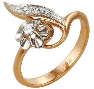 Кольцо Цветок с 4 бриллиантами из красного золота