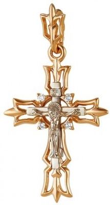 Крестик с 4 бриллиантами из красного золота