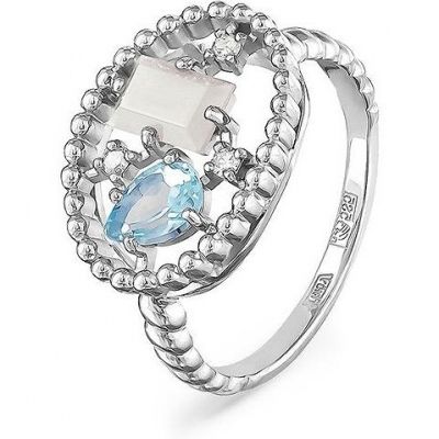 Кольцо с лунным камнем, топазом и бриллиантами из белого золота