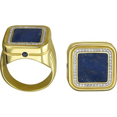 Кольцо с лазуритом, бриллиантами и сапфирами из жёлтого золота