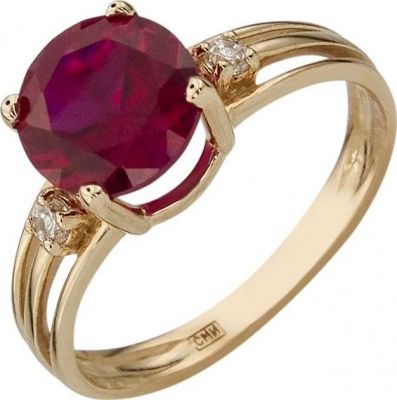 Кольцо с фианитами и рубином из красного золота