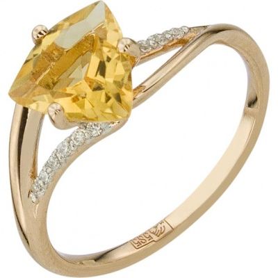 Кольцо с цитрином и фианитами из красного золота