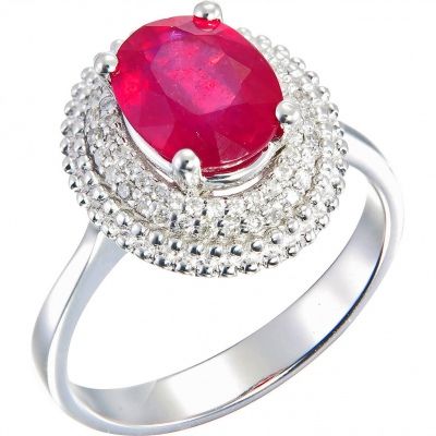 Кольцо с рубином и бриллиантами из белого золота