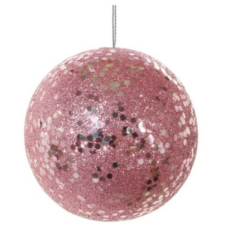 Елочный шар в блестках, 8 см, розовый