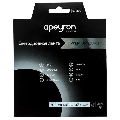 Лента светодиодная SMD 2835 APEYRON холодный свет 16 Вт 24 В IP20 5 м