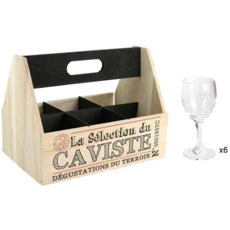 Набор бокалов для вина в деревянной корзине, 6 шт., в ассортименте