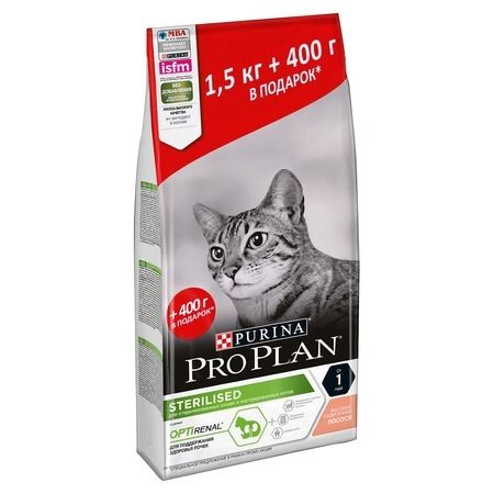 Purina PRO PLAN Сухой корм Purina Pro Plan Cat Adult Sterilised для стерилизованных кошек с лососем - 1,5 кг + 400 г в подарок