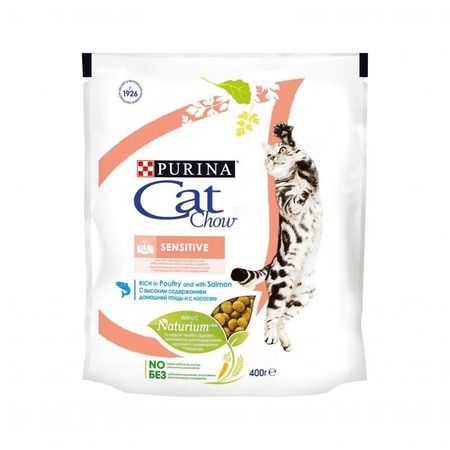 PURINA CAT CHOW Сухой корм Purina Cat Chow Adult Sensitive для кошек с чувствительным пищеварением с лососем и домашней птицей - 400 г