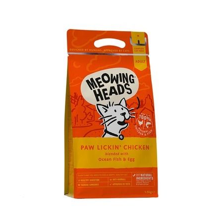 Meowing Heads Сухой корм Meowing Heads Paw Lickin’ Chicken для взрослых кошек с курицей и рисом - 1,5 кг