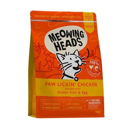 Meowing Heads Сухой корм Meowing Heads Paw Lickin’ Chicken для взрослых кошек с курицей и рисом - 450 г