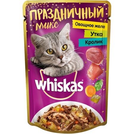 Whiskas Whiskas Праздничный Микс влажный корм для кошек от 1 года с уткой и кроликом в желе - 85 г