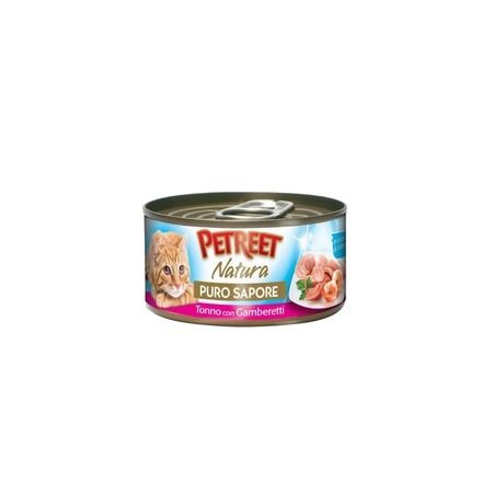 PETREET Влажный корм Petreet для взрослых кошек с кусочками тунца и креветок в рыбном супе - 70 г
