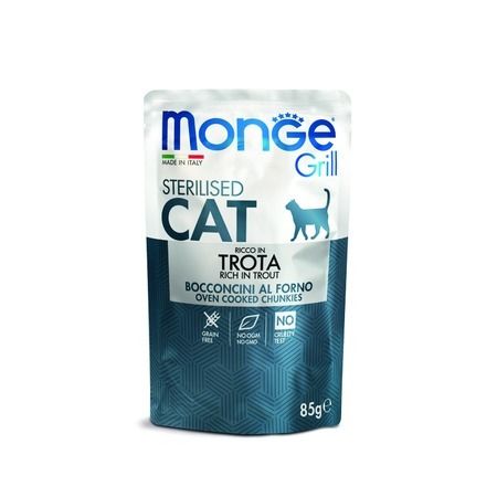 MONGE Влажный корм Monge Cat Grill для стерилизованных кошек с итальянской форелью - 85г