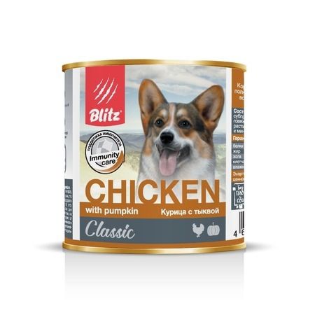 BLITZ Влажный корм Blitz Adult Dog для взрослых собак с курицей и тыквой в консервах - 750 г