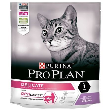 Purina PRO PLAN Сухой корм Purina Pro Plan Delicate для взрослых кошек с чувствительным пищеварением с индейкой - 400 г