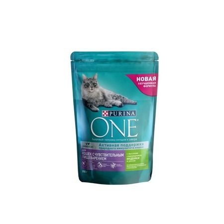 Purina One Сухой корм Purina One для взрослых кошек с чувствительным пищеварением с индейкой и рисом - 200 г