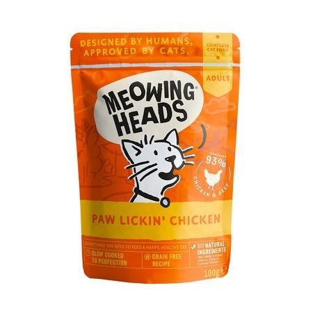 Meowing Heads Влажный корм Meowing Heads Paw Lickin’ Chicken для кошек и котят с индейкой, говядиной и курицей - 0,100 кг