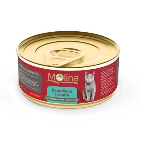 Molina Влажный корм Molina для взрослых кошек с цыпленком и манго в соусе в консервах - 80 г