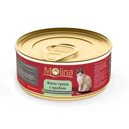 Molina Влажный корм Molina для взрослых кошек с филе тунца и крабом в соусе в консервах - 80 г