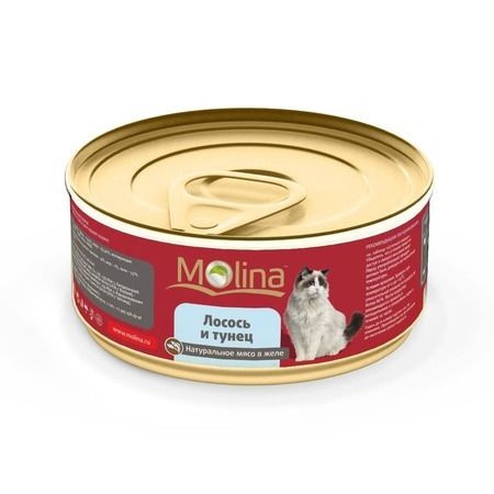 Molina Влажный корм Molina для взрослых кошек с лососем и тунцом в желе в консервах - 80 г