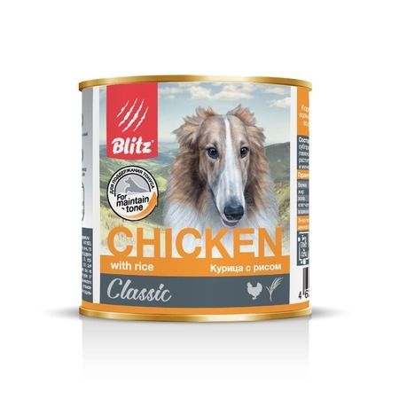 BLITZ Влажный корм Blitz Adult Dog для взрослых собак с курицей и рисом в консервах - 750 г