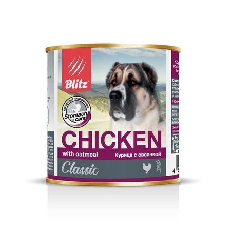 BLITZ Влажный корм Blitz Adult Dog для взрослых собак с курицей и овсянкой в консервах - 750 г