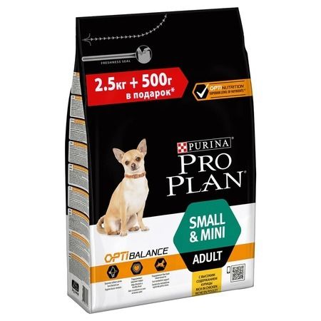 Purina PRO PLAN Сухой корм Purina Pro Plan Small & Mini для взрослых собак миниатюрных и мелких пород с курицей и рисом - 2,5 кг + 500 г в подарок