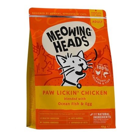 Meowing Heads Сухой корм Meowing Heads Paw Lickin’ Chicken для взрослых кошек с курицей и рисом - 4 кг