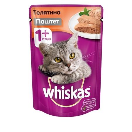 Whiskas Whiskas паучи для взрослых кошек с мясным паштетом из телятины - 85 г