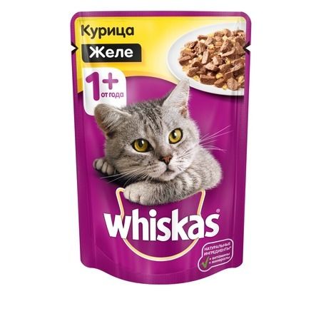 Whiskas Whiskas паучи для взрослых кошек от 1 года в форме желе с курицей - 85 г