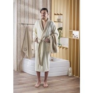 Набор халат с полотенцем Karna махровый Adra L/XL кремовый (2739/CHAR007)