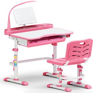 Комплект мебели (столик + стульчик + лампа) Mealux EVO-18 PN столешница белая/пластик розовый