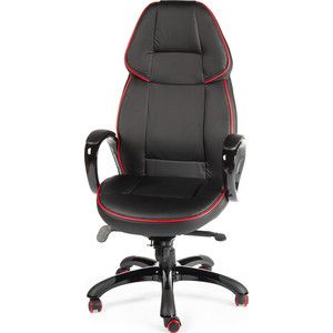 Кресло офисное NORDEN Виннер черный пластик/черная экокожа/красный кант