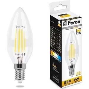Лампа светодиодная филаментная диммируемая Feron LB-68 25651 E14 5W 2700K Свеча Прозрачная