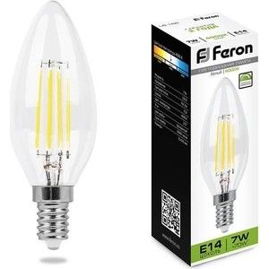 Лампа светодиодная филаментная диммируемая Feron LB-166 25871 Е14 7W 4000K Свеча на ветру Прозрачная