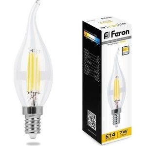Лампа светодиодная филаментная диммируемая Feron LB-167 25872 E14 7W 2700K Свеча на ветру Прозрачная