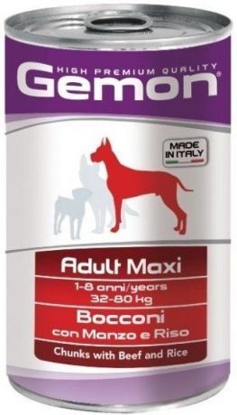 Консервы Gemon Adult Maxi для собак крупных пород 1250 г (1,25 кг, Говядина с рисом)