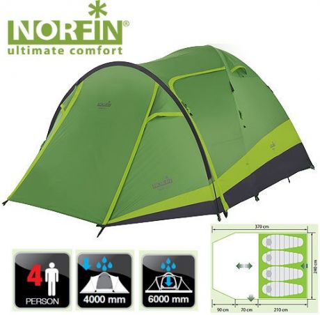 Палатка Norfin Rudd 3+1 Nf кемпинговая 4-х местная (210 х 230 х 160 см, 4)