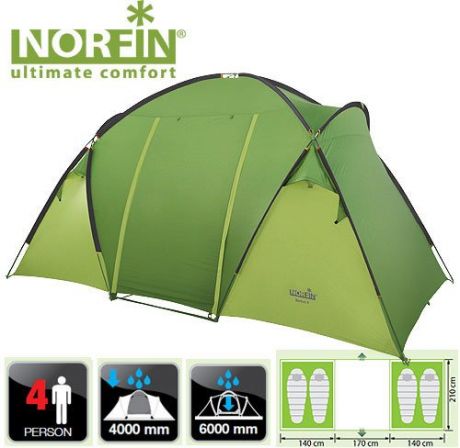 Палатка Norfin Burbot 4 Nf кемпинговая 4-х местная (115 х 210 х 115 см / х2, 4)