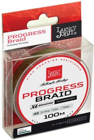 Леска плетёная Lucky John Progress Braid Green (100 м, Ø 0,131 мм / Тест 6,2 кг)