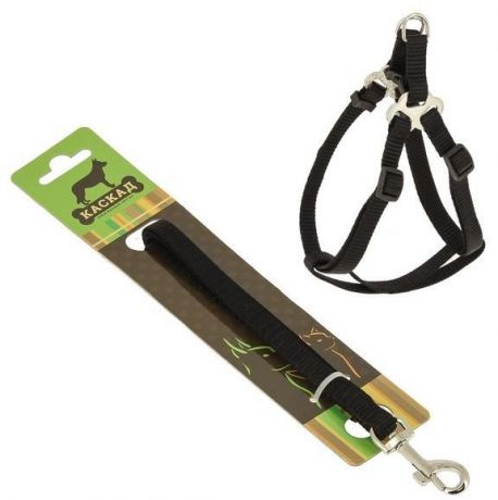 Комплект Поводок и шлейка Каскад нейлон черный для собак (120 см + 20/40 см, Черный)