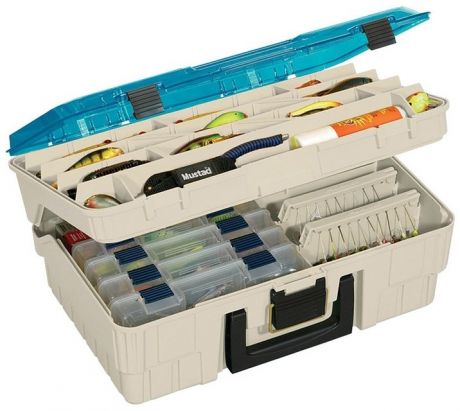 Ящик Plano 2х уровневый с прозрачной крышкой для хранения приманок и инструмента (44,7 х 31,1 х 18,6 см, Бежевый, голубой)